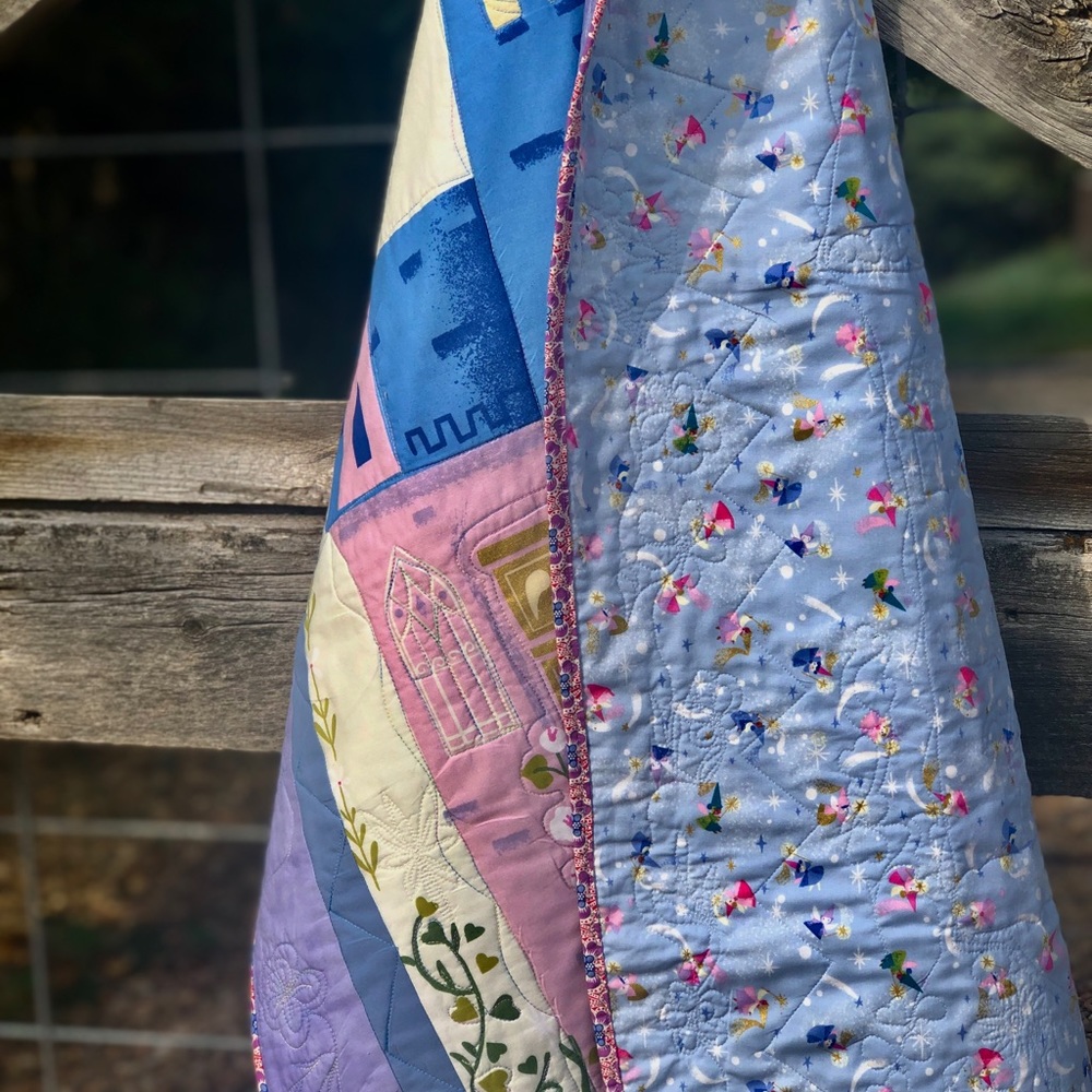 Handmade and quilted Rupunzel quilt. - Picture 4 of 4